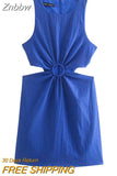 Znbbw ZBZA Dress For Woman 2023 Hollow Out Solid A-line Sleeveless Dresses Causal O-Neck Dresses Woman Mini Bodycon Dress