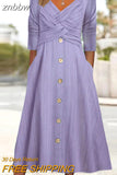 znbbw Harajuku Button Female Casual Dress Fashion Pocket Loose Dress Vestidos Women Cross V-Neck Long Sleeve Solid Color Dress
