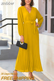 znbbw Chic Elegant Woman Dress Spring Summer Loose Comfortable Long Sleeves V Neck Long Dresses For Woman Vintage Hot Pink Dress