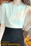Znbbw Mujer De Moda 2023 Verano Elegantes Short Sleeve Blouse Women Apricot White Lace Blouse Shirt Women Tops Blouses E348