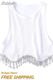 Znbbw Street Sexy Hem Tassel Diamond Beading Knitting T Shirt Chic Short Camis Tank Lady Slim Crop Vest Tops