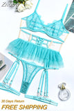 Znbbw Pink Bright Lingerie Erotic Female Underwear Ruffle Transparent Fancy Intimate Lace Garter Belt 3-Piece Exotic Sets