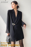 znbbw 2023 Autum Oversize Full Sleeve Long Blazer Women Minimalist Style Solid Sequined Suit Blazers Winter Female Clothing
