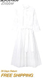 Znbbw TRAF Women 2023 Chic Fashion With Belt Button-up Midi Shirt Dress Vintage Long Sleeve White embroidery Female Dress