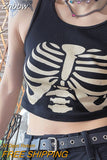 Znbbw Clothes Women Vintage Sleeveless Tank Tops 2023 Summer Goth Skeleton Print Slim Crop Tops Aesthetic Harajuku Vest Streetwear