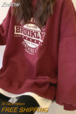 Znbbw Harajuku Gray Sweatshirts Women Hip Hop Letter Print Hoodies Oversized Loose Crewneck Pullover Tops Korean Streetwear