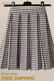 Znbbw New Houndstooth Pleated Short Skirt Women's Autumn Winter High Waist All-match A-line Mini Knitted Skirts GD745