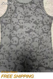 Znbbw Y2k Skull Print Street Top T Shirt Emo 90s Summer Dark Retro Slim Korean Women's Sports Top Skull Print Tank Top Vintage