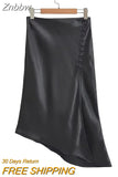 Znbbw Women Elegant Solid Side Irregular Midi Skirt Female Summer Vestidos