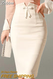 Znbbw Vintage Fashion Summer White Skirts High Waist Pencil Skirts Women Elegant Bow Casual Bodycon Midi Skirts jupe femme