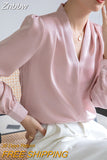 Znbbw Casual Office Lady V-Neck White Chiffon Blouse Shirt Women Tops Blusas Mujer De Moda 2023 Long Sleeve Blouse Women G925