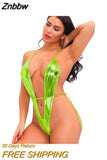Znbbw bikini swimwear women swimsuit one piece biquini bikinis Patent leather Bright color V type Halter String Lace Thong spa