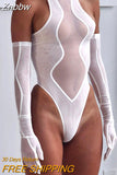 Znbbw Women Sexy Mesh See Through Bodycon White Tank Tops Lingerie Bodysuits 2023 Autumn Clothes Wholesale Items For Business