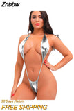 Znbbw bikini swimwear women swimsuit one piece biquini bikinis Patent leather Halter String Lace adjustable Large size Thong spa