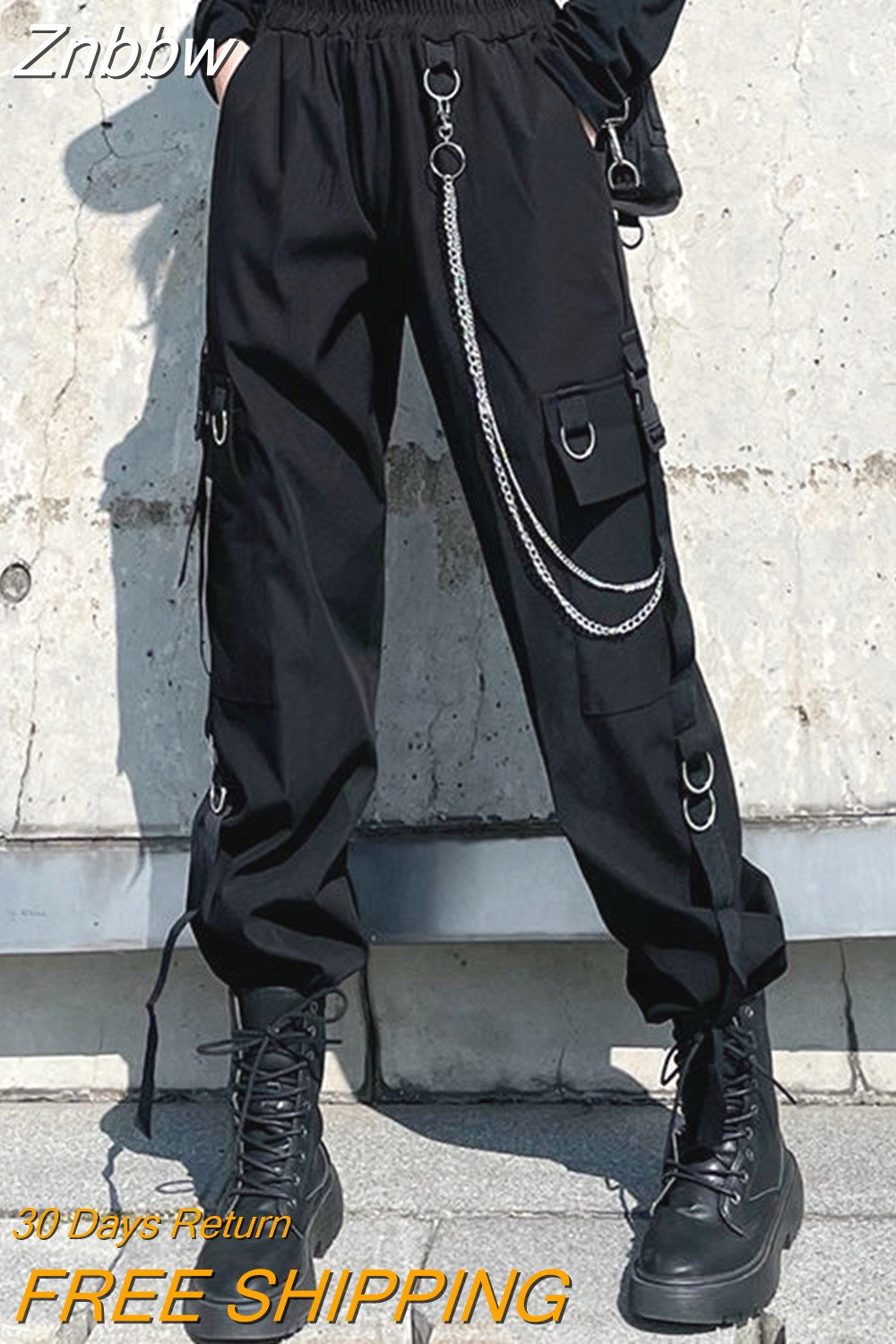 Znbbw Punk Cargo Pants Women Joggers Hippie Chain Pockets Plus Size Loose  Black Capris Baggy Harajuku Oversize Trousers Hip Hop – znbbw