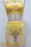 Znbbw Sexy Female Lingerie Fishing Net Patchwork Women's Underwear 4-Pieces Fancy Intimate Bra And Panty Garters Exotic Sets 914