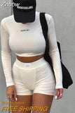 Znbbw Women Long Sleeve Crop Tops Shorts Pants Two Piece Sets Tracksuit 2023 Autumn Clothes Wholesale Items For Business