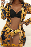 Znbbw Women Gauze Floral Printed Bikini Swimwear Set Full Sleeve Cover Up Three Pieces Sets 2023 Fashion Summer Beach Bathing Suit