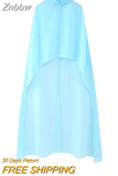 Znbbw TRAF Women Fashion Turtleneck Collar Asymmetrical Chiffon Smock Blouse Female Tulle Cape Shirt Blusas Chic Cloak Tops