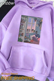 Znbbw Night Drawing Cartoons Print Women Hoodeds Sweatshirts Harajuku Oversized Loose Fashion Casual Lady Hoodeds Sweatshirts