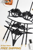 Znbbw Sensual Lingerie Underwear Erotic Hollow Out Brief Sets Push Up Underwire Bra Garters Thongs Sheer Fancy Exotic Costume 914