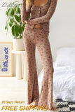 Znbbw Fairy 2 Piece Pajamas Set Long Sleeve Button Down Fitted Crop Top Leggings Set Women Casual Lounge Pants Outfits Sleepwear