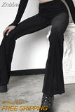 Znbbw Ribbed Black High Waist Slim Fitted Skinny Long Flare Pants Women 2023 Spring Autumn Stretchy Trousers Streetwear