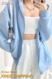 Znbbw Preppy Style Zip Up Hoodies Women Harajuku Korean Oversized Sweatshirts Loose Long Sleeve Thin Tracksuit Tops Jacket