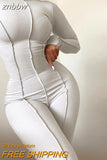 znbbw Fall Ribbed Black Jumpsuit Women Turtleneck Long Sleeve Jumpsuit White Bodycon Jumpsuit Winter One Piece Outfits Women