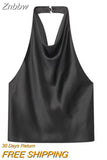 Znbbw TRAF 2023 Spring Autumn Women Solid Blouse Causal Hollow Out Backless Thin Tops Sexy Halter Camis