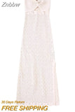 Znbbw TRAF Women Crochet Knit Midi Dresses Spaghetti Strap Cutout Bodycon Dress Y2k Tank Dresses Summer Beachwear