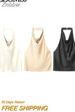 Znbbw TRAF 2023 Spring Autumn Women Solid Blouse Causal Hollow Out Backless Thin Tops Sexy Halter Camis