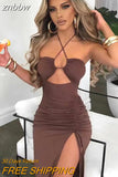 znbbw Hot Summer Sexy Halter Backless Sleeveless Cut Out Maxi Dress For Women Elegant Party Club Party Slit Dresses Vestido