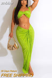 znbbw Sexy Green Sleeveless Caimsole Two Piece Skirt Set Party Evening For Women 2023 Summer Strapless Crop Top Long Skirt Set