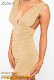 Znbbw Deep V Neck Sexy Bodycon Mini Dress Women Strap Backless Elastic Pleated Party Dresses Casual Slim Summer Dress Vestidos