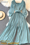 Znbbw Women 2023 spring French Elegant Waist Thin High Waist Square Collar Wide Leg Pleated Fashion Wide Leg Jumpsuit female D0716