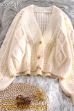 Znbbw Vintage Short Cardigan Knitted Sweater Women 2023 Autumn Winter Long Sleeve Solid Sweaters Coat & Jackets Women