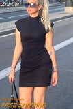 Znbbw High Waist Bodycon Mini Dress Women Fashion Round Neck Short Sleeve Zipper Dresses 2023 New Chic Y2k High Street Vestido