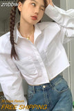 znbbw 2023 Spring Minimalist Long Sleeve Women White Shirt Y2K Shoulder Pad Button Loose Woman Crop Top Blouse Female Clothing