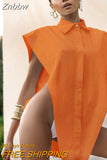 Znbbw Novelty Tops Sexy Cut Out Side Button Up White Shirt Women Fashion Clothing Sleeveless Oversized Shirts