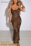 Znbbw Women Autumn Winter Sleeveless Leopard Printed Bodycon Long Straps Dress Streetwear 2023 Fall Clothes Wholesale Items