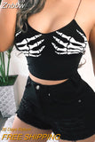 Znbbw Skeleton Hand Print Bodycon Crop Tops Women Sexy V-neck Spandex Spaghetti Strap Sleeveless Harajuku Clubwear Camisole