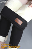 Znbbw Women Winter Lambwool Leggings Thicken Velvet Warm Hight Waist Ankle-length Pants Solid Color Skinny Thermal Fleece Leggings