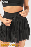 Znbbw Sweet Skirts Solid Color Yoga Skirts Bow Tie up Double-Layer Mesh Skirts Quick-Dry Fitness Workout Tennis Skorts