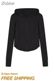 Znbbw Vintage Zip Up Hooded T Shirts Women Y2K Harajuku Sexy Slim Sun-proof Crop Tops Streetwear Casual Basic Tees Tracksuit