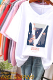 Znbbw Oversized T Shirts 100% Cotton Plus Size T Shirt Summer Top Tees Printed Japanese O Neck L-6XL Short Sleeve Tshirt Women