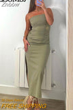 Znbbw TRAF Dress Summer 2023 Tube Top Tight Women Dress Chic Folds Street Holiday Leisure Young Student Clothing