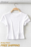 Znbbw Women O-neck Short-sleeve T-shirt Slim Elastic Skinny Summer Sexy Crop Tops