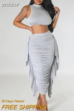 znbbw Summer Sexy Tassel 2 Two Piece Sets Club Outfit For Women 2023 Corset Crop Top And Long Skirt Sets Ruched Skirt Sets
