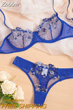 Znbbw Lingerie Sexy Floral Embroidery Underwear Transparent Lace Short Skin Care Kits Delicate Fairy Set Woman 2 Pieces